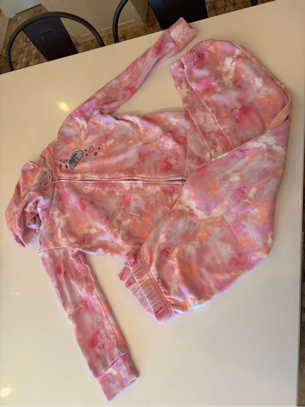 Little girls pink tie dye sweatsuit set 7/8